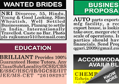 Active Times Marriage Bureau display classified rates